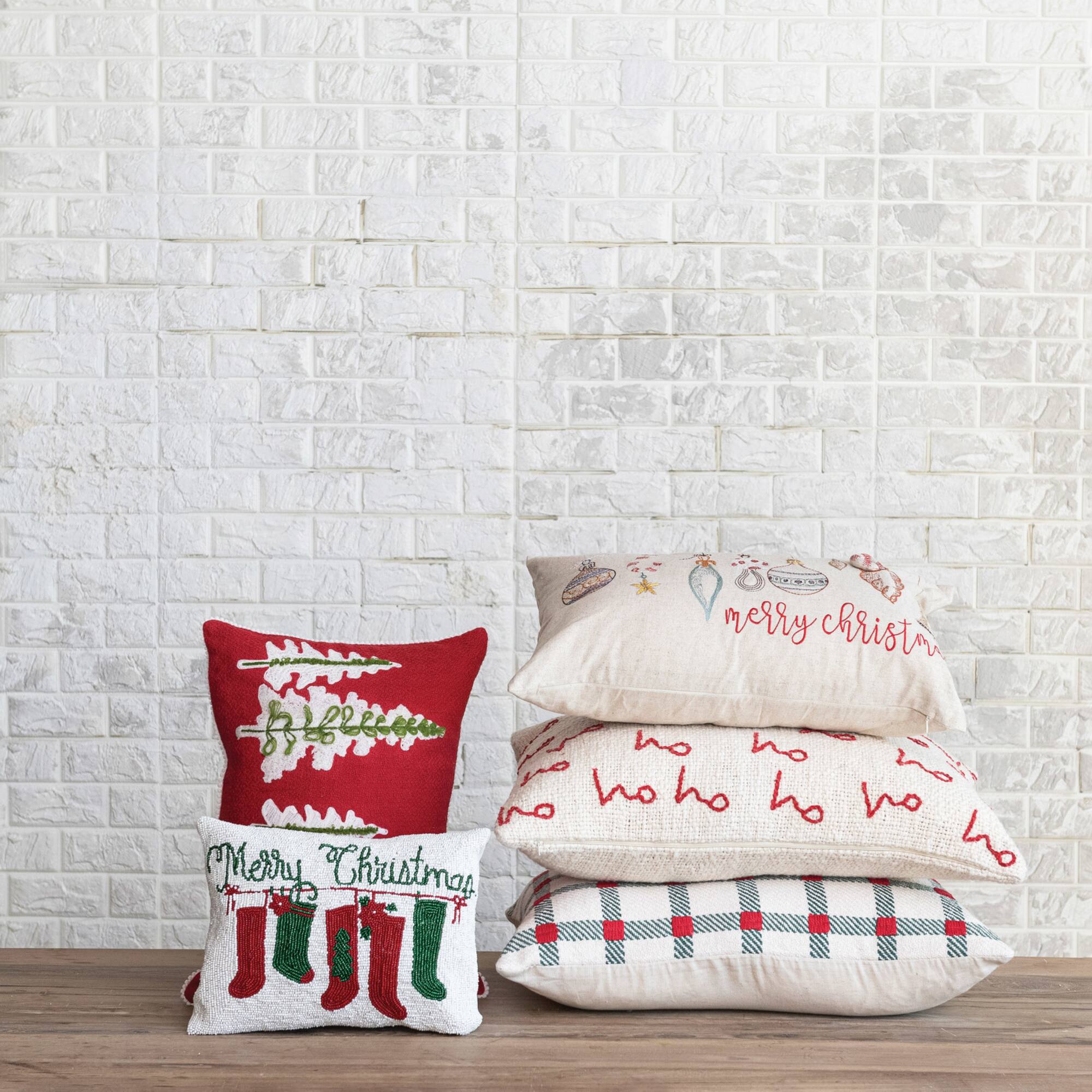 Hello Honey® 24" x 16" Red & Natural Ho Ho Ho Woven Cotton Slub Lumbar Pillow